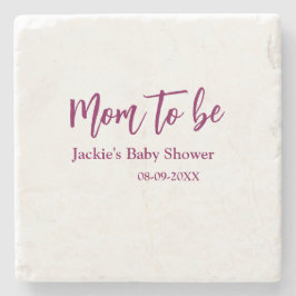 Mom to be baby shower name date pink simple minima steinuntersetzer