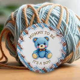 Mom to be | Crochet Teddy Bear Boy's Baby Shower  Button