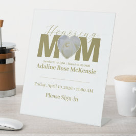 MOM Weiße Rose Herz Foto Schreibtisch Gedenkstätte Sockelschild
