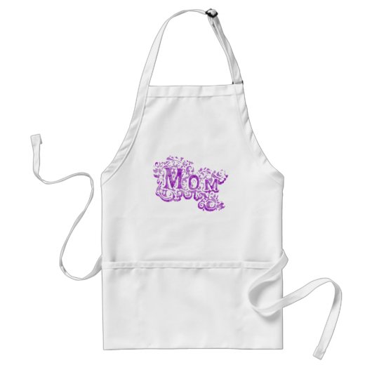 "Mom" White and Purple Graphic Cooks Apron Schürze (Vorne)