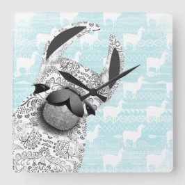 Moma Llama mit dem Muster der weißen Llama-Wolke Quadratische Wanduhr