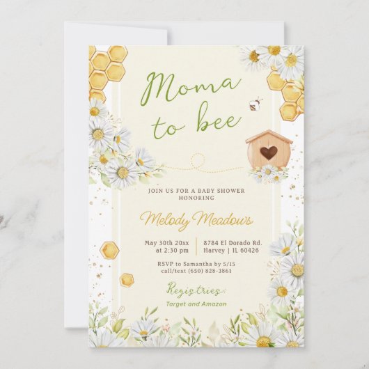 Moma to Bee Honeybee Wildblume Yellow Baby Shower Einladung (Vorderseite)