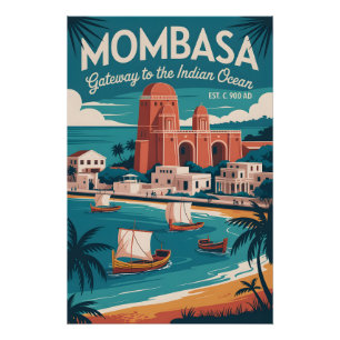 Mombasa Kenia Retro-Reiseplakat-Kunst Poster