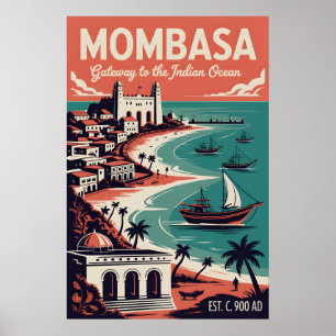 Mombasa Kenia Retro-Reiseposter-Kunst Poster