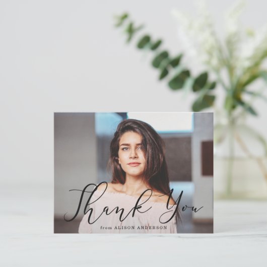 Momentan Black Script Foto Abschluss Vielen Dank Postkarte (Stehend Vorderseite)
