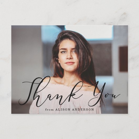 Momentan Black Script Foto Abschluss Vielen Dank Postkarte (Vorderseite)