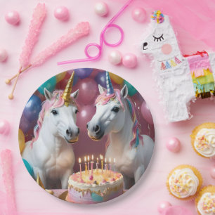 Momente der Magie: Ein weißer Einhorn-Geburtstagsb Pappteller