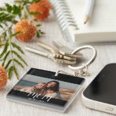 MomEstablishedBlack White Script Photo Schlüsselanhänger (Vorderseite rechts)