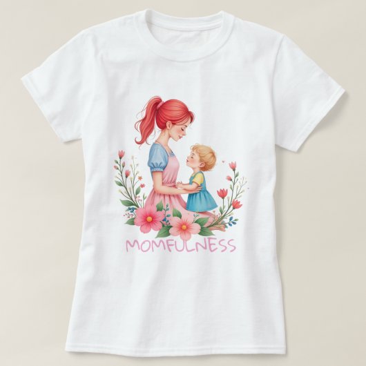 Momfulness Watercolor Mother & Child Art T-Shirt (Design vorne)