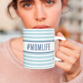Momlife blau und weiß kaffeetasse