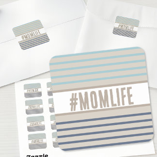 Momlife türkis blau und beige quadratischer aufkleber