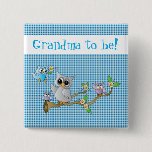 Momma & Baby Owls auf einem Blue Kariert   Oma zu  Button
