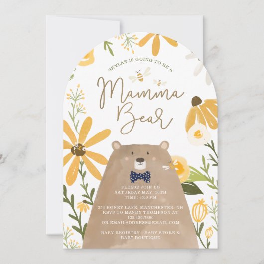 Momma Bear & Sweet Honey Bee Baby Boy Dusche Einladung (Vorderseite)