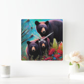 Momma Bear und Cubs Quadratische Wanduhr (Zuhause)