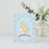 Momma Bird und Baby mit weißen Blume Postkarte (Stehend Vorderseite)