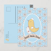 Momma Bird und Baby mit weißen Blume Postkarte (Vorne/Hinten)