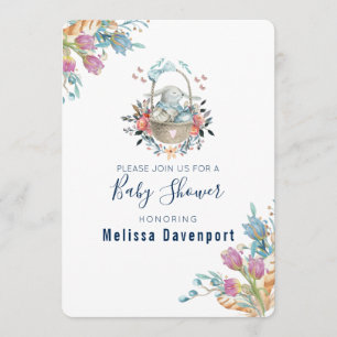 Momma Bunny im Korb & Tulpen-Blumen Baby Shower Einladung