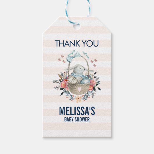 Momma Bunny in Basket & Hübsch Florals Baby Dusche Geschenkanhänger (Vorderseite)