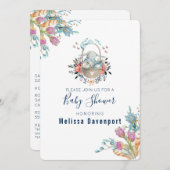 Momma Bunny in Basket & Tulip Florals Baby Dusche Einladung (Vorne/Hinten)