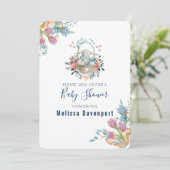 Momma Bunny in Basket & Tulip Florals Baby Dusche Einladung (Stehend Vorderseite)