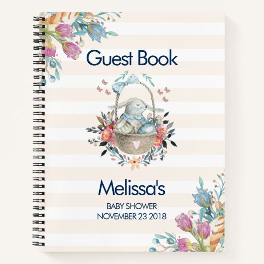 Momma Bunny in Basket & Tulip Florals Baby Dusche Notizblock (Vorderseite)