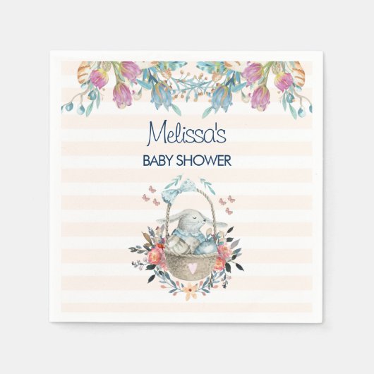 Momma Bunny in Basket & Tulip Florals Baby Dusche Serviette (Vorderseite)