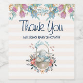 Momma Bunny in Basket & Tulip Florals Baby Dusche Weinetikett (Einzelnes Label)