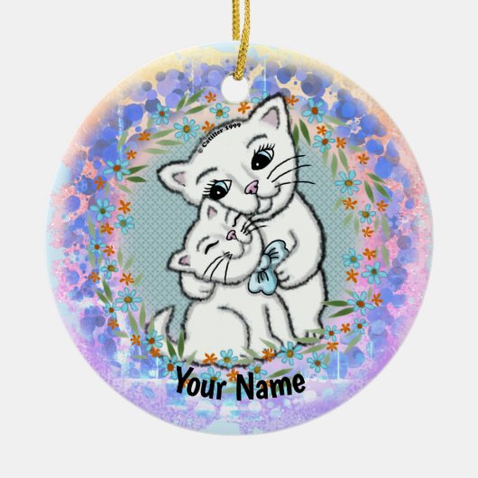 Momma Cat und Kitten Keramik Ornament (Vorne)