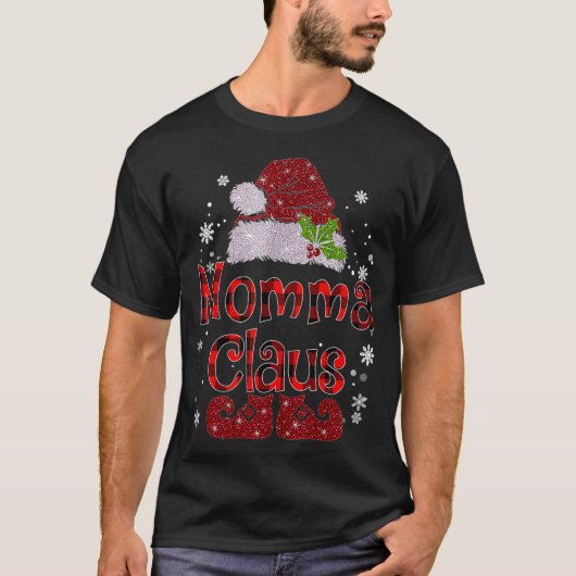 Momma Claus Christmas Santa Hat Buffalo Matching F T-Shirt (Vorderseite)