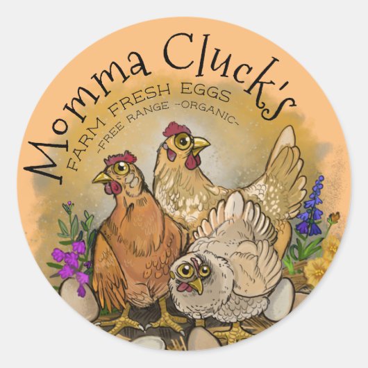 Momma Clucks Farm Fresh Eggs Labels Runder Aufkleber (Vorderseite)