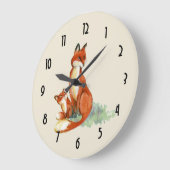 Momma Fox and Baby Watercolor Illustration Große Wanduhr (Winkel)