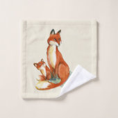 Momma Fox und Baby Watercolor Illustration Badhandtuch Set (Waschlappen)
