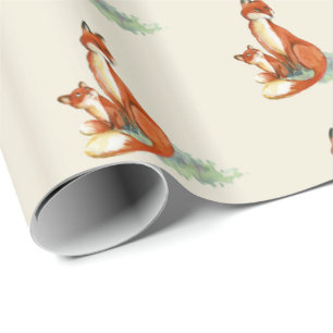 Momma Fox und Baby Watercolor Illustration Geschenkpapier