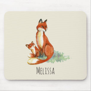 Momma Fox und Baby Watercolor Illustration Mousepad