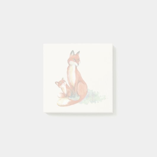 Momma Fox und Baby Watercolor Illustration Post-it Klebezettel (Vorderseite)