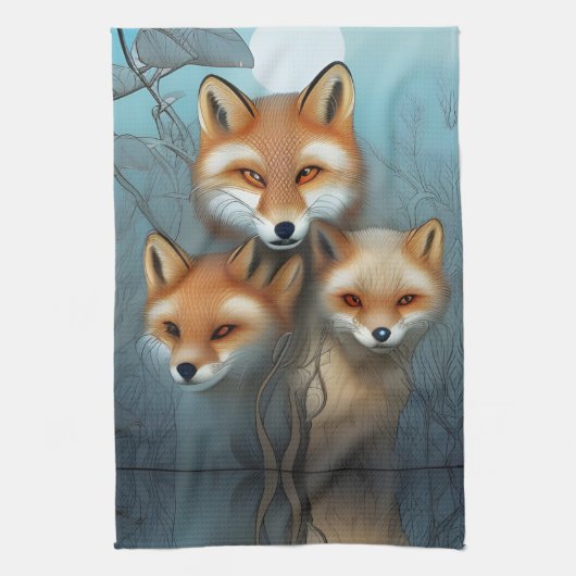 Momma fox und zwei Babys Geschirrtuch (Vertikal)