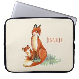 Momma Fuchs und Baby Wasserfarben-Illustration Laptopschutzhülle