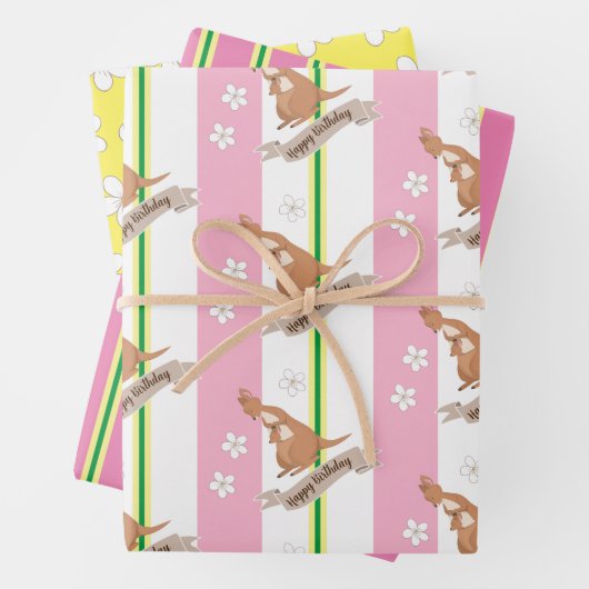 Momma Kangaroo, Streifen und Blume Geschenkpapier Set (Beispiel)