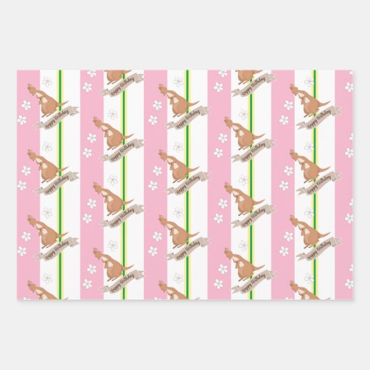 Momma Kangaroo, Streifen und Blume Geschenkpapier Set (Vorderseite)