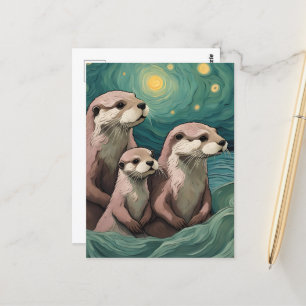 Momma Poppa und Baby Otter im Meer Postkarte