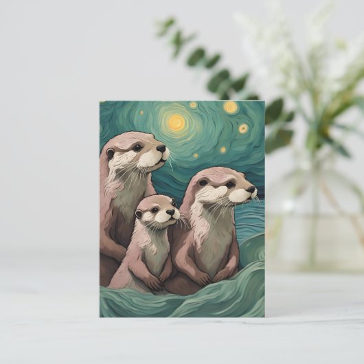 Momma Poppa und Baby Otter im Meer Postkarte (Stehend Vorderseite)