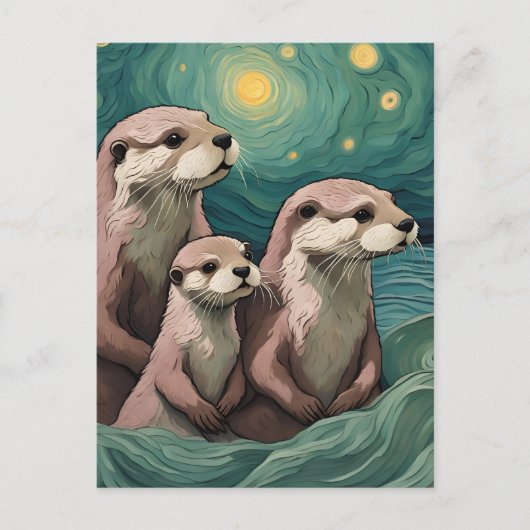 Momma Poppa und Baby Otter im Meer Postkarte (Vorderseite)