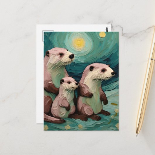 Momma Poppa und Baby Otter im Meer Postkarte (Vorderseite/Rückseite Beispiel)