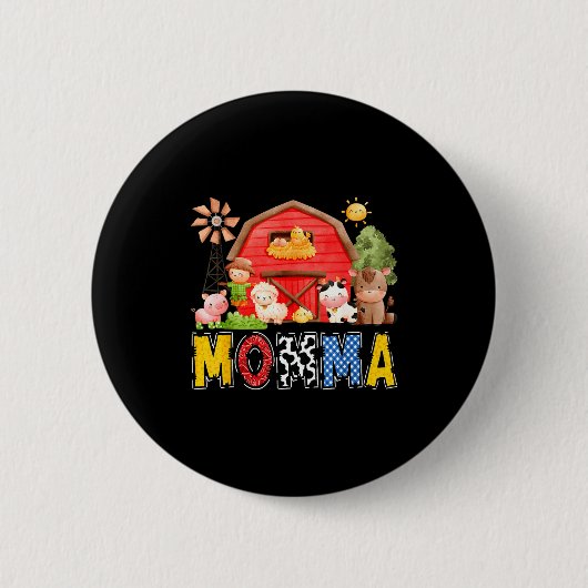 Momma Red Farm Cow Birthday Boy Matching Family Pa Button (Vorderseite)