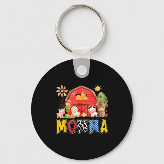 Momma Red Farm Cow Birthday Boy Matching Family Pa Schlüsselanhänger (Vorderseite)