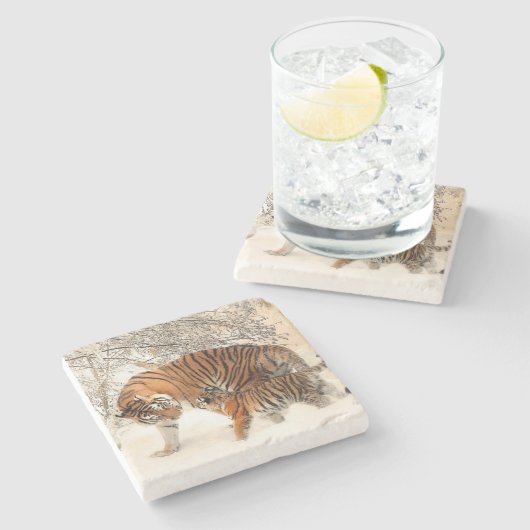 Momma und Baby Tiger Steinuntersetzer (Seitenansicht)