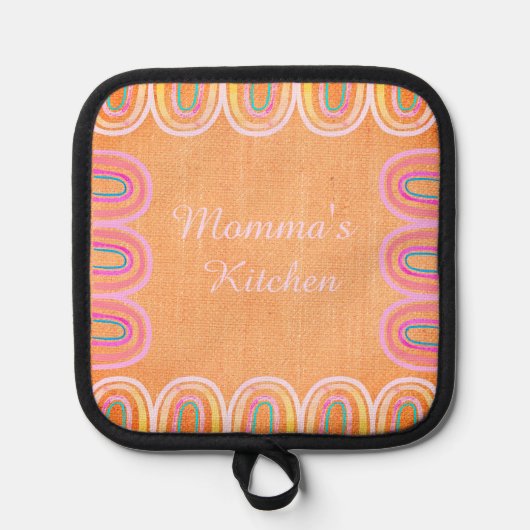 Momma's Kitchen Folk Rainbow Pattern Topflappen (Vorderseite)