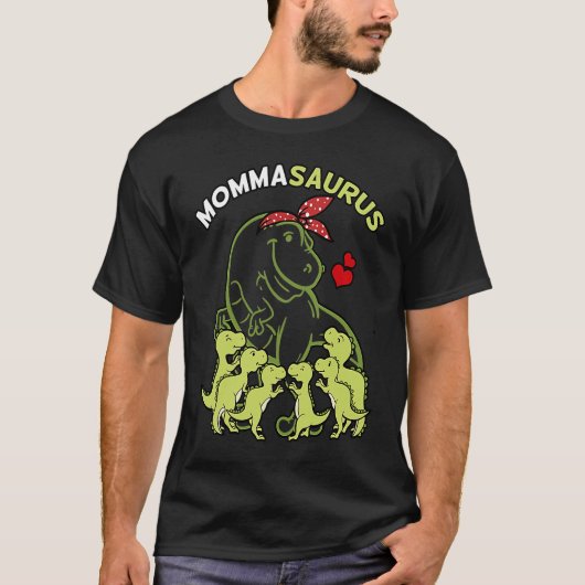 Mommasaurus Momma 6 Kinder Dinosaurier Muttertag T-Shirt (Vorderseite)