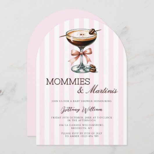 Mommies & Martinis Espresso Arch Girl Babydusche Einladung (Vorne/Hinten)
