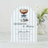 Mommies und Martinis Blue Bow Arch Baby Shower Einladung (Stehend Vorderseite)